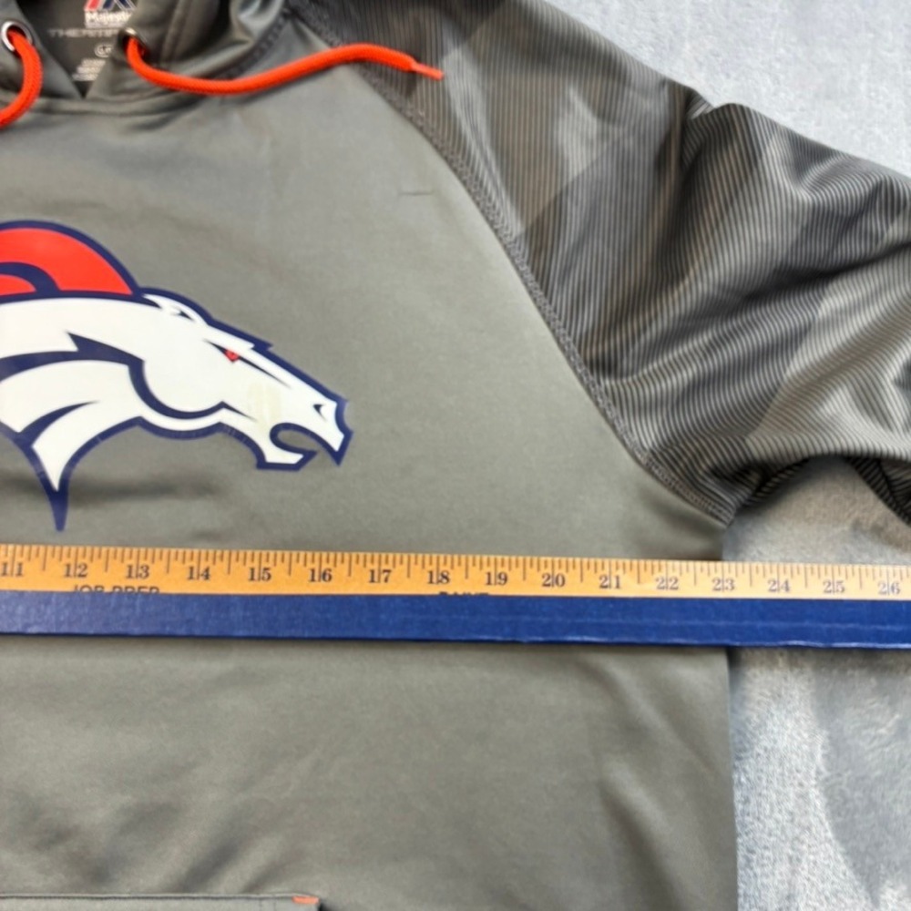 Majestic Denver Broncos NFL Therma Base Hoodie Mens‎ Large Grey Orange Pullover - Picture 7 of 16